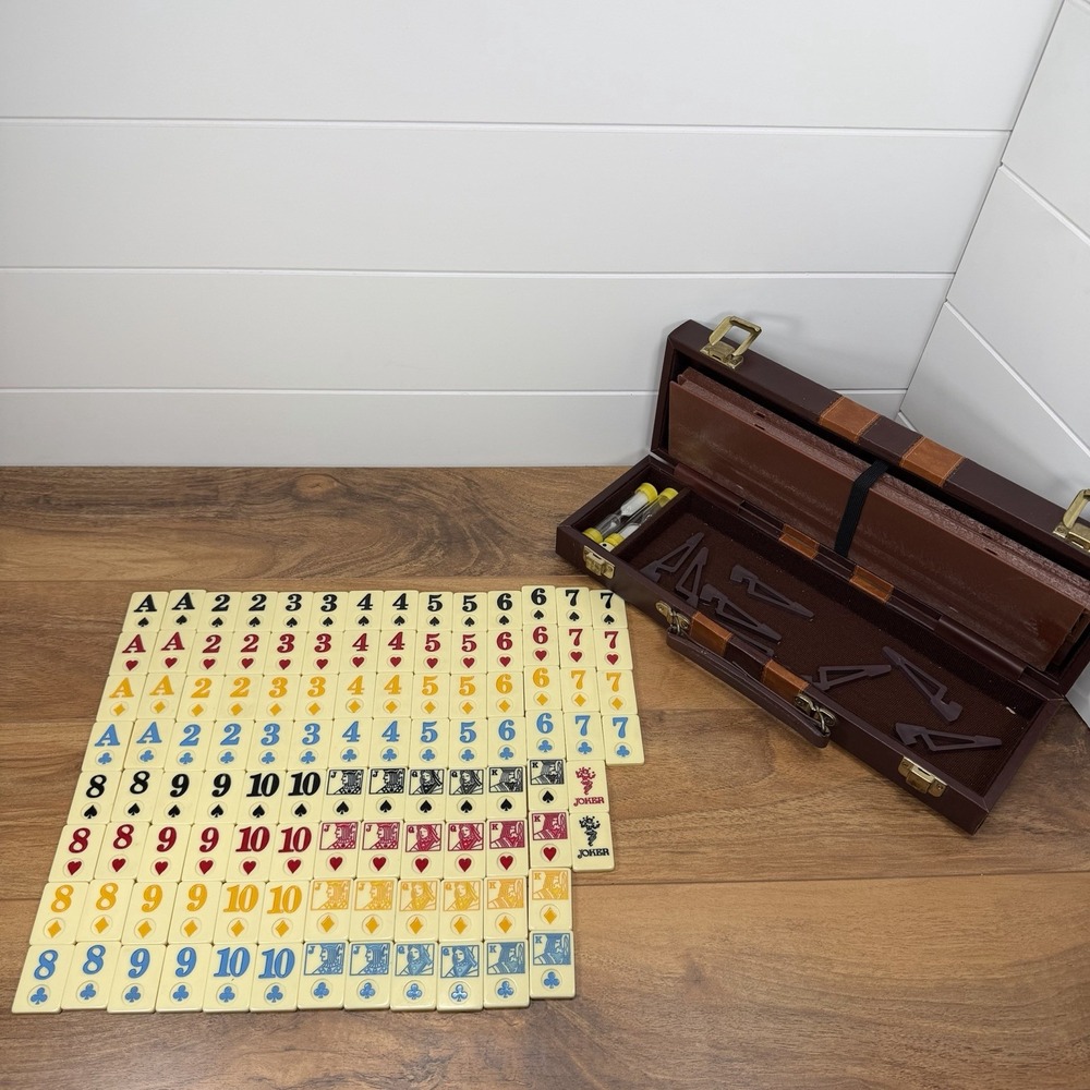 Vintage Rummikub Complete Tile Set Faux Leather Travel Case 1960s Dice MCM Nice